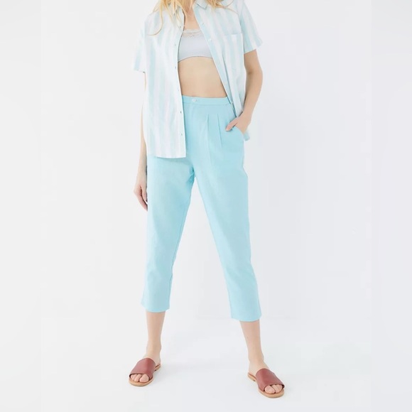 J. Jill Pale Turquoise Linen Trouser Elastic Waistband Pants - Picture 8 of 8